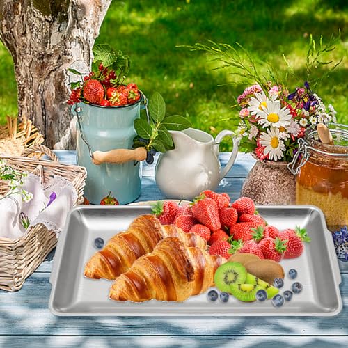 3Pcs 304 Stainless Steel Food Serving Tray, 12.6" Rectangular Serving Platters Multipurpose for Kitchen,Party Organizer Tray for Buffet Brushed Nickel (Silver) - color: Silver