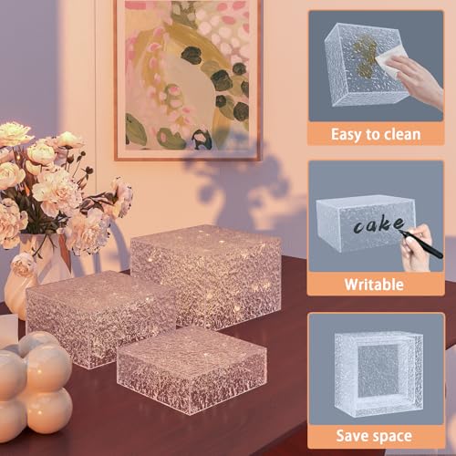 Buffet Risers, Food Display Risers for Party, White Acrylic Risers Display Stand for Buffet Table, Catering Displays for Dessert, Cube Box Nesting Riser with Hollow Bottoms (5"x6"x7"x8"x9"x10" 6PCS Water Ripple) - color: 5"x6"x7"x8"x9"x10" 6PCS Water Ripp