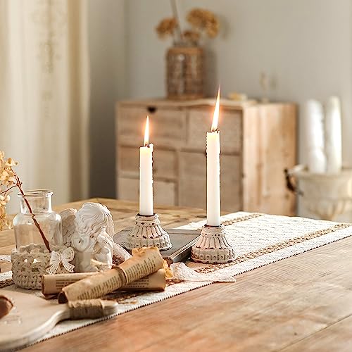 NIKKY HOME Taper Candle Holders Set of 2, Vintage Candle Stand Decorative Resin Candlestick for Wedding Party Mantle Fireplace Dining Room Table Centerpieces Decor