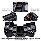 Joligrace Makeup Train Case Professional Adjustable - 6 Trays Cosmetic Cases Makeup Storage Organizer Box with Lock and Compartments 14 Inch Large Black - color: 3.Black