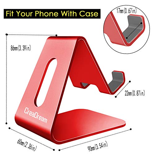 CreaDream Cell Phone Stand, Cradle, Holder,Aluminum Desktop Stand Compatible with Switch, All Smart Phone, iPhone 11 Pro Xs Max Xr X Se 8 7 6 6s Plus SE 5 5s (Red) - color: Red