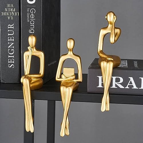 XINXUAN Gold Statue Home Decor - Modern Bookshelf & Desk Decor - 3 Piece Set - color: Gold