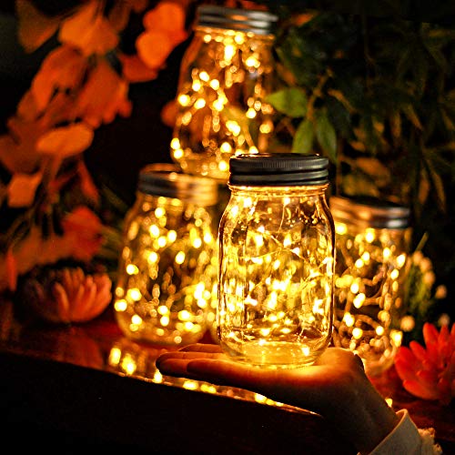 12 Pack Solar Mason Jar Lid Lights - 30 LED Firefly Fairy String Lights, Waterproof Outdoor Solar Lights with Hangers for Regular Mouth Jars (No Jars Included) - color: 12pack-Warm White