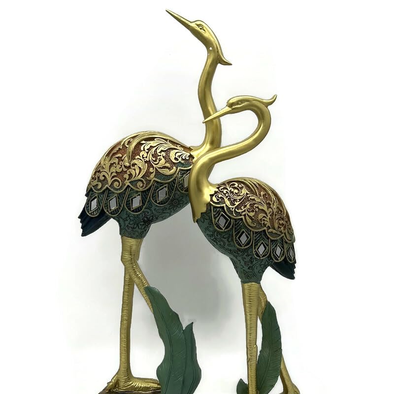 Set of 2 Blue and Gold Crane Figurines – Elegant Decorative Bird Statues for Home Décor, 17” and 14” Tall Crane Sculptures, Luxury Animal Figurines for Living Room, Office, or Gift