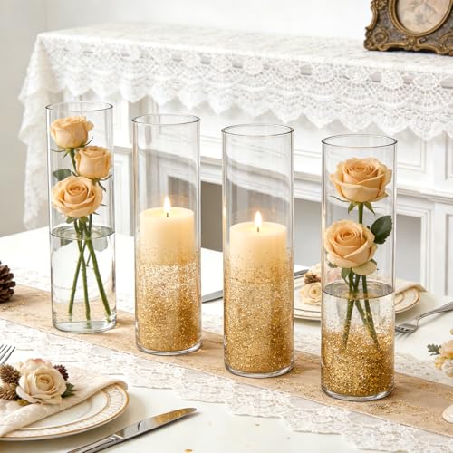 16 Pack Glass Cylinder Vase, 7.67" H×2.36" W Clear Vases for Centerpieces, Flower Vases for Bouquet,Hurricane Vase Ideal for Wedding Table Centerpieces, Floating Candles & Bouquet Arrangements
