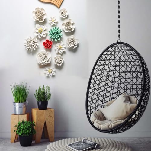 Ceramic Flower Wall Decor Handmade Rose Art Flower for Living Room Home Hallway Bedroom Kitchen Farmhouse Bathroom Dining Room Camellia Red 4.7 in - color: Camellia Red, size: 4.7 in
