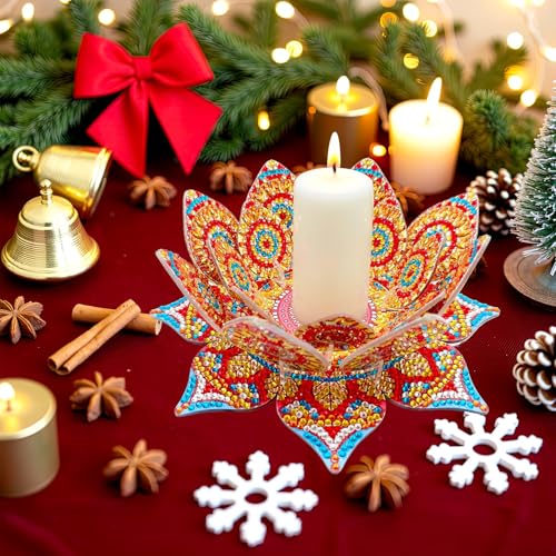 DIY Diamond Art Painting Candlestick Holders Mandala Flower Shape Desk Candle Tray Tabletop Ornaments for Wedding Festival and Party Home Table Centerpiece-Flower05 - color: Flower05