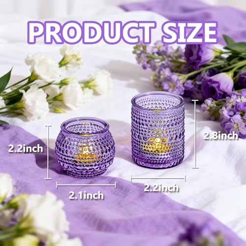 Rubtlamp Purple Votive Candle Holders Set of 24, Glass Candle Holders Bulk for Table Centerpiece, Tea Lights Candle Holder Glass for Wedding Shower, Home Party Decor - color: Purple
