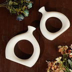 Ajuny Donut Vase Set of 2 – White Ceramic Modern Vases for Flowers, Pampas Grass, Centerpieces | Boho Table Decor for Living Room, Wedding, Kitchen, TV Stand, Office, Shelf, Mantle - style: Hollow-Circle-Vase