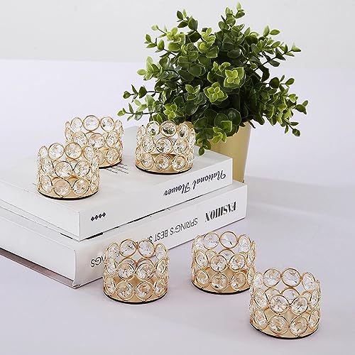 Gold Crystal Tea Light Candle Holders Bowl Tealight Candle Holders, Decorative Cylinder Diamond Votive Candle Stand Table Centerpieces Wedding, Party, Home Decoration