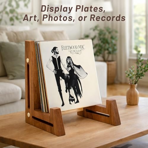 3 Pack Wooden Plate Display Stands with White Oak Dowel 6.5 Inch Wood Plate Holder Stand for Displaying, Rustic Wooden Picture Frame Easels Holder for Photo Platter Artwork Tabletop Decor