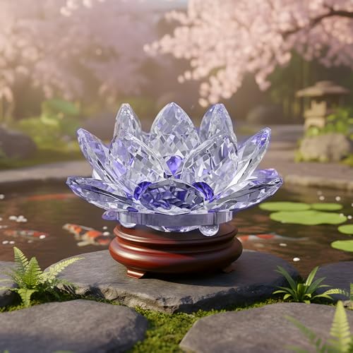 Lotus Flower Figurine,Crystal Lotus Decor Centerpiece,Feng Shui Home Decor for Office Desk Accent in 2.5 Inch - color: Purple