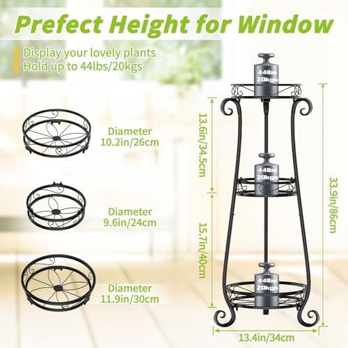 KMOTASUO 3 Tier Metal Plant Stand Indoor, 34 Inch Tall Corner Plant Stands for Indoor Plants, Flower Pot Holder Shelf Display Rack for Balcony Garden Patio Living Room(Black) - color: Black, size: 3 Tier