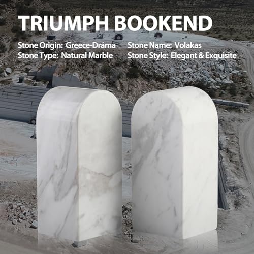Koville Luxury Greek Marble Bookends for Shelves, Decorative Book Ends, 7lbs Heavy-Duty Marble Book Holders, Bookshelf Apartment Decor for Normal Books/CD/Video Games(Volakas) - color: White-volakas, size: 7lb