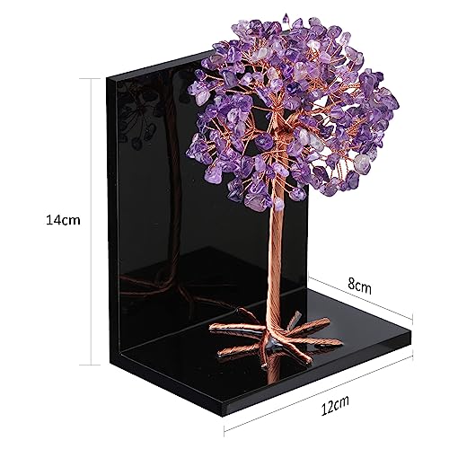 mookaitedecor Natural Amethyst Crystal Money Tree Stones Bookends, Decorative Acrylic Stone Tree Book Ends for Shelves Desktop Organizer Home Office,5.7-6.3inch (1 Pair) - color: Purple, size: 5.7-6.3 Inch
