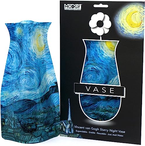MODGY Collapsible and Expandable Plastic Flower Vase, Unbreakable, Foldable, Decorative Modern Centerpieces, Table Decorations, Van Gogh Starry Night, 1 Pack - style: 1 Pack