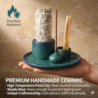 Palo Santo Sticks Holder, Multi-Purpose Handmade Ceramic Incense Burner for Palo Santo Incense Sticks, Sage Holder for Burning, Ash Catcher Tray for Meditation Yoga Room (Blue) - color: Blue