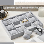 Henoyso 2 Pieces 12 Grid Velvet Watch Tray Jewelry Organizer Stackable Watch Bracelet Bangle Display Holder Adjustable Pillow (Gray) - color: Gray, size: 12 Grid