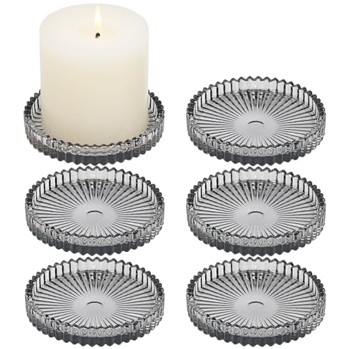 Glass Pillar Candle Holder, 4" Gray Candle Plates Set of 6, Glass Candle Holders for Wedding, Party, Holiday, Home Decor, Table Centerpiece - color: Gray, size: 6 pcs