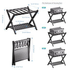 SMIBUY Luggage Rack, Foldable Bamboo Suitcase Stand with Storage Shelf for Guest Room, Bedroom, Hotel, Heavy-Duty, 1 Pack (Black) - color: Black