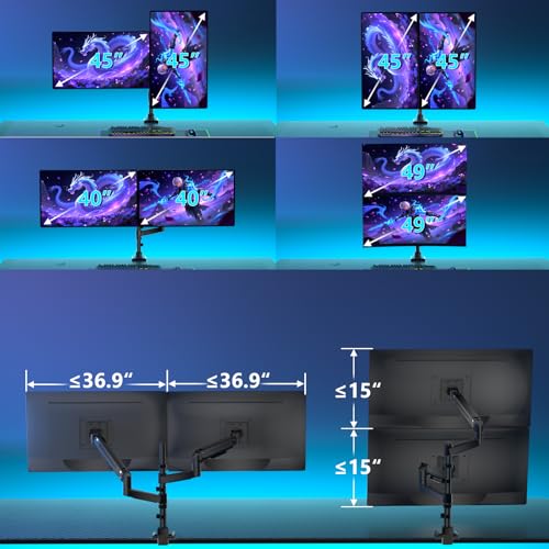 WALI Dual Monitor Mount for Ultrawide Heavy Duty Curved Monitor Stacking, Dual Monitor Arms Fits 13-49 Inch for Ultrawide Screens up to 44lbs, 49 inch Monitor Arm, Black - size: 13"-49", style: Dual Arms