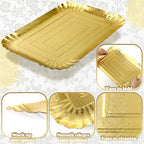20 Pcs Gold Serving Trays and Platters Bulk Disposable Paper Rectangle Gold Party Platters Decorative Food Appetizer Foil Trays for Birthday Wedding Dessert Table Snack Cupcake, 13.8" x 9.8"