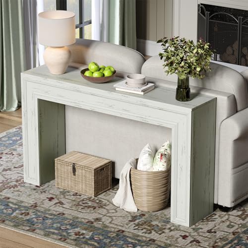 Rresyet 55 Inch Long Console Table, Sofa Table Behind Sofa, Wooden Entryway Table, Farmhouse Entryway Table for Entry, Hallway, Living Room (White) - color: White