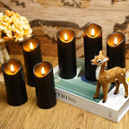 kakoya Flickering Flameless Candles, Battery Operated Plastic LED Pillar Candles with Remote Control and Timer, Set of 9 (Black) - color: Black