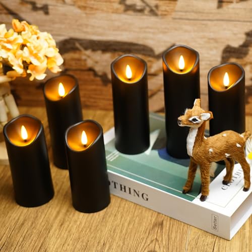 kakoya Flickering Flameless Candles, Battery Operated Plastic LED Pillar Candles with Remote Control and Timer, Set of 9 (Black) - color: Black