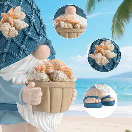 Etlemonde Beach Gnomes Statues,Ocean Gnomes,Nautical Themes Decoration,Beach, Gnome Holding a Bucket - color: Conch