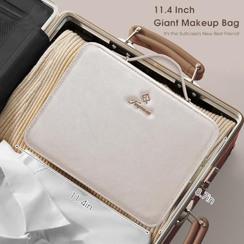 Faquenc Leather Makeup Case with LED Lighted Mirror 11.4 Inch Travel Makeup Bag Adjustable Brightness in 3 Colors Cosmetic Organizer Artist Storage Bag with Dividers Brush Holder Bag Vanity Pale Gold - color: WA-Pale Gold 11.4 Inch, size: 2-Medium