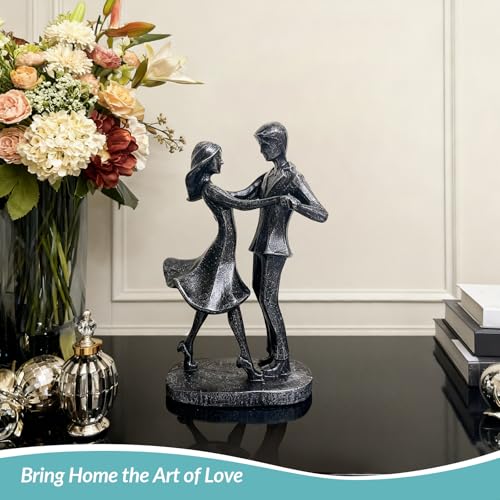 Couple Dancing Resin Figurine, 7.7" H, Romantic Gifts for Him & Her, Faux Black Wrought Iron Finish, Engagement Anniversary Wedding Keepsake Home Decor - style: Dance