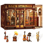 Fsolis Book Nook Kit - DIY Miniature House Kit for Adults, Bookshelf 3D Wooden Puzzles Booknook Music Tiny House Bookshelf Diorama Gifts for Women Readers Book Lovers (Bach Strings) - style: Bach Strings