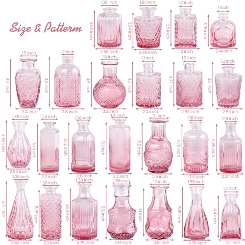 TBWIND Pink Glass Bud Vase Set of 24, Small Flower Vases for Centerpieces in Bulk, Mini Vintage Vase for Wedding Decor, and Home Table Décor - color: 24pcs-pink