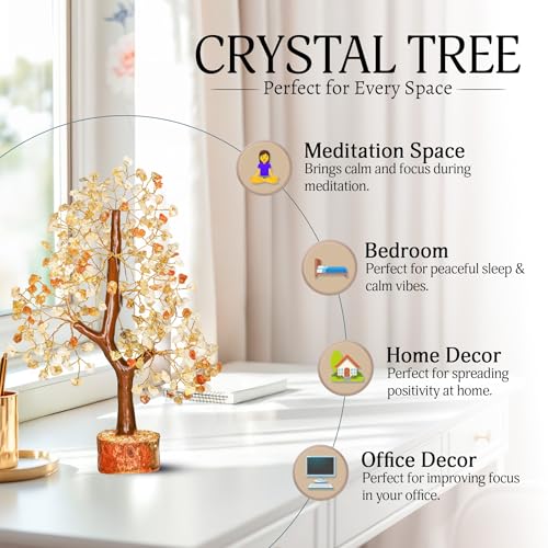 YATSKIA Citrine Crystal Tree of Life - Gemstone Tree - Citrine Crystal Stone Decor - Good Luck Gifts - Home Decor - Crystals Gifts - color: Citrine Golden Wire