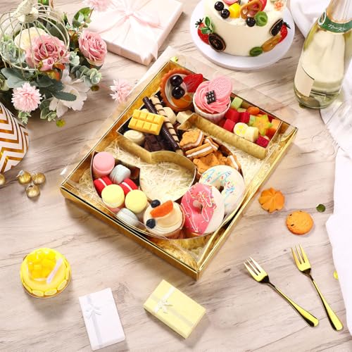 SiliFine 12" Charcuterie Number Shaped Mache with Clear Lid Fillable Sweets Serving Trays Paper Mache Cupcake Candy Box for 2025 Graduation Party Graduation Celebration(Gold,Number 5) - color: Gold, style: Number 5