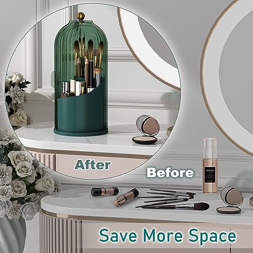 GAXmi Makeup Brush Holder with Lid Cosmetic Tools Organizer 360 Rotating Waterproof Dustproof Beauty Brushes Storage for Vanity, All Green | with Lid, 360 Rotating, Waterproof, Dustproof, for Vanity - color: Green