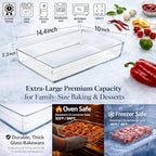 Ums 4.6-Qt (14'' x 10'' x 2.3'') Glass Baking Dishes for Oven, Borosilicate Glass Casserole Dish, Casserole Dishes for Oven, Microwave and Dishwasher Safe Clear Bakeware - size: 4.6 QT