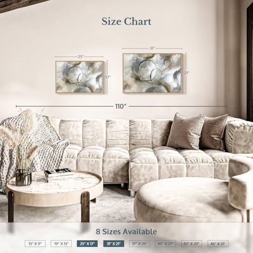 ElephantStock - Allegro Wall Art - Horizontal Floating Framed Canvas - Living Room Wall Decor - Painting Strokes And Lines Framed Canvas Art - Gray And Brown Decor by Nan - 31" x 21" - color: Floating Frame Natural Wood, size: 30"L x 20"W