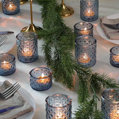 NITIME 24pcs Assorted Blue Votive Candle Holders, Tealight Candle Holders for Table Centerpiece, Blue Candle Holder Decor for Wedding, Baby Shower Party & Spa - color: Blue