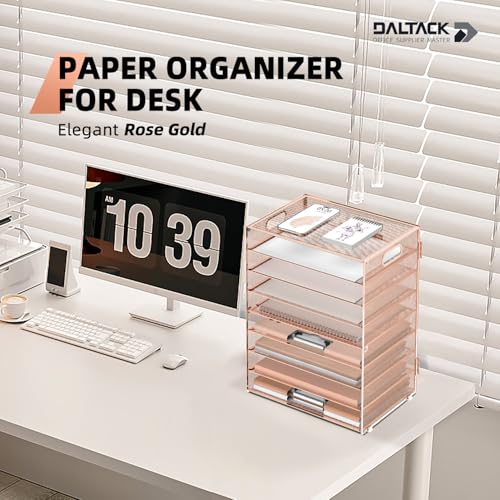 DALTACK 9-Tier Paper Organizer for Desk, Mesh Letter Tray Desk Organizer with Handles, Space-Saving File Organizer for Office Home School, Gold Rose - color: Desk Organizer Gold Rose