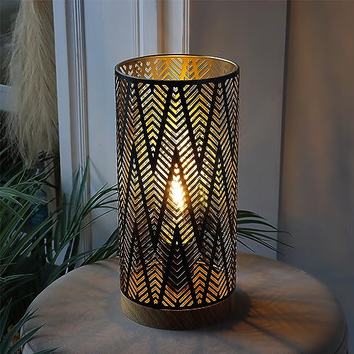 JHY DESIGN Metal Lamp Battery Powered 11''H Accent Cordless Decor Battery Lamp with 6-Hours Timer for Weddings Party Patio Garden Indoor Outdoor Table Balcony Christmas Decorations (with Wooden Base) - color: Lightning Linear Patterned