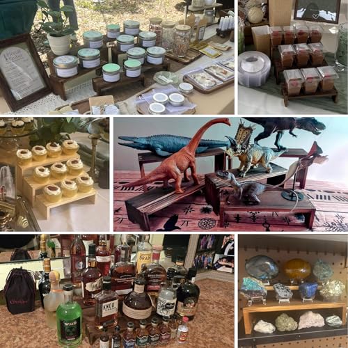 Yikaroeli Large Wood Display Risers Wooden Cupcake Stand Cake Stands Dessert Food Buffet Display Stand for Vendor Events 2 Set 4 Tiered Racks Perfume Organizer Kitchen Spice Storage(Brown)