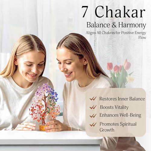 YATSKIA Seven Chakra Crystal Tree, Gemstone Tree of Life, Birthday Gifts for Women, Home Office Decor, Feng Shui Decor, Crystal Gifts - color: Seven Chakra (Copper Wire)