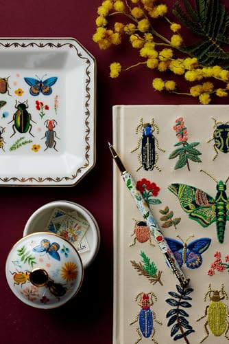 RIFLE PAPER CO. Curio Large Catchall Tray - Porcelain Storage Tray, Colored Illustrations and Metallic Gold Accents, 10" L x 6" W x 1" H, Perfect for Trinkets, Keys, Mail, and Jewelry - color: Curio
