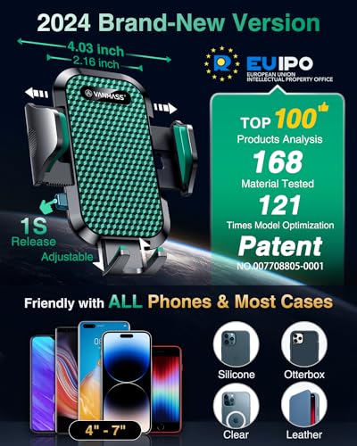 VANMASS [True Military-Grade] Car Phone Holder [Strongest Suction & Clip] Cell Phone Mount for Dashboard Windshield Vent Truck Accessories Cradle Dash Stand for iPhone 15 14 13 12 Android,Green - color: Green