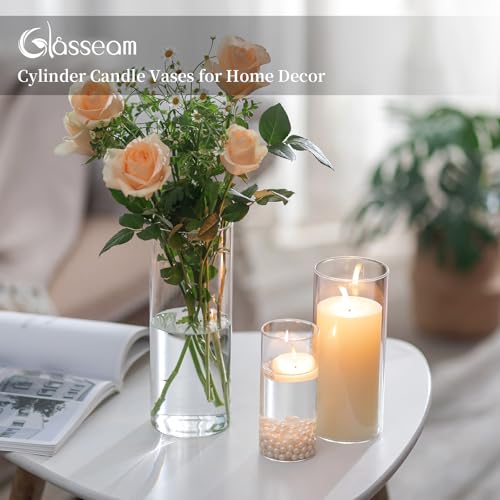 Glasseam Hurricane Glass Candle Holders: 30 Pcs Cylinder Glass Pillar Candle Holder Set for Table Centerpiece Clear Cylinder Vase Bulk Hurricane Vases for Centerpieces Wedding Party Christmas Decor - color: 30