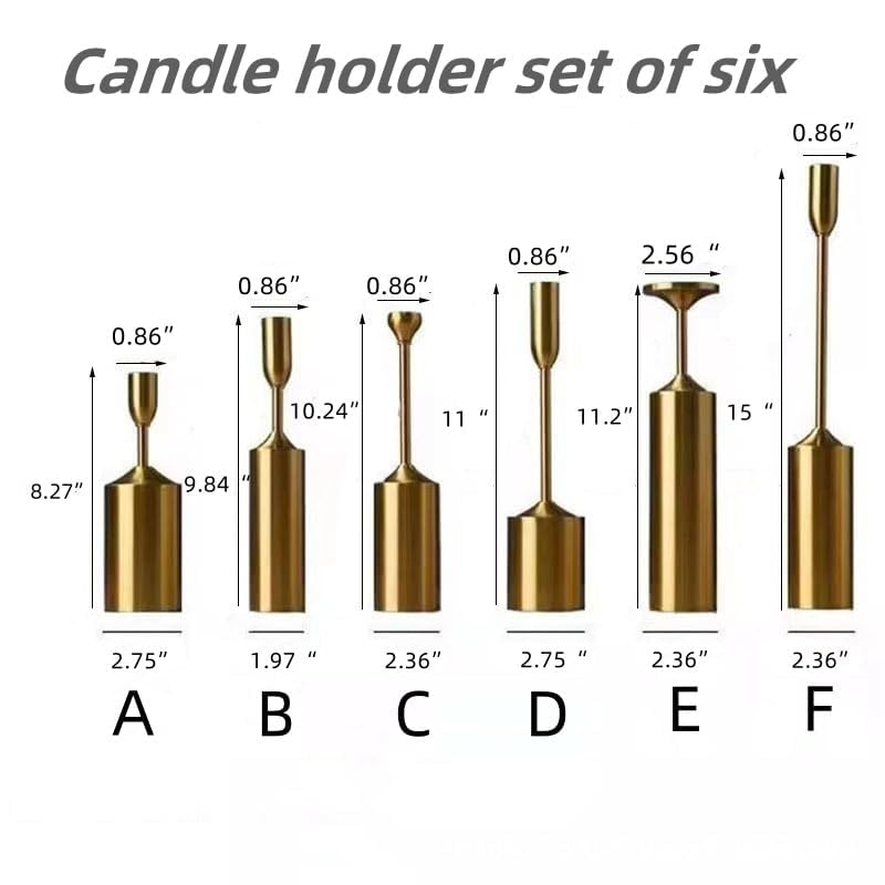Gold Candle Holders,Room Decor, Northern Light Luxury Home Decor Galvanized Metal Candelabra six-Piece Set of Decorative Ornaments Wedding Ornament,Dinner handicrafts candlesticks (6, Gold) - color: Golden