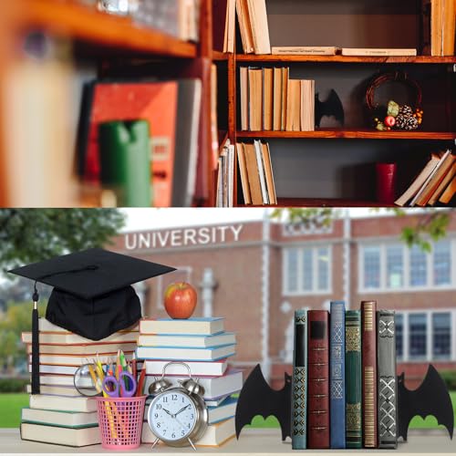 Geelin Metal Bat Bookends Set of 2 Styles Gothic Book Ends for Shelves Bookshelf Home Office Desk Bookshelf Decor Gift for Lovers and Reading Enthusiasts - style: Bat