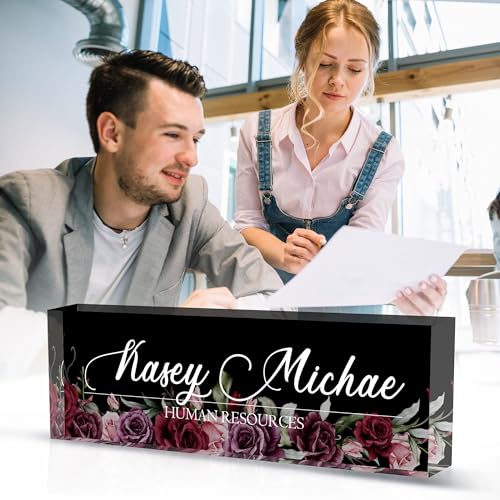 Desk Name Plate Personalized, Personalized Name Plate for Desk, Office Desk Decor The Office Gifts for Women Men, Acrylic Desk Accessories Employee Appreciation Gifts for Boss, Manager, Teacher - color: Flower 4